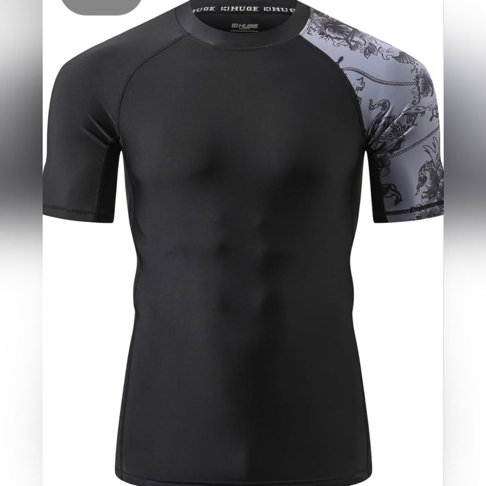 Men's Black and Gray Rash Guard Swim Shirt